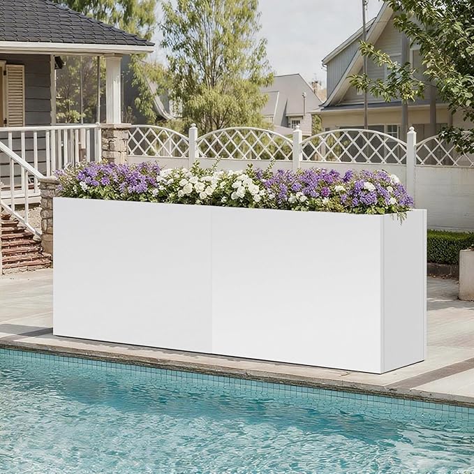 Metal Rectangular Outdoor Planter Box 36" x 15" x 24" White Steel Long Planter Spliced Flower Box with Partitions for Outside,Indoor,Garden (White, 36 * 15 * 24) DISCOVERINGBEAUTY