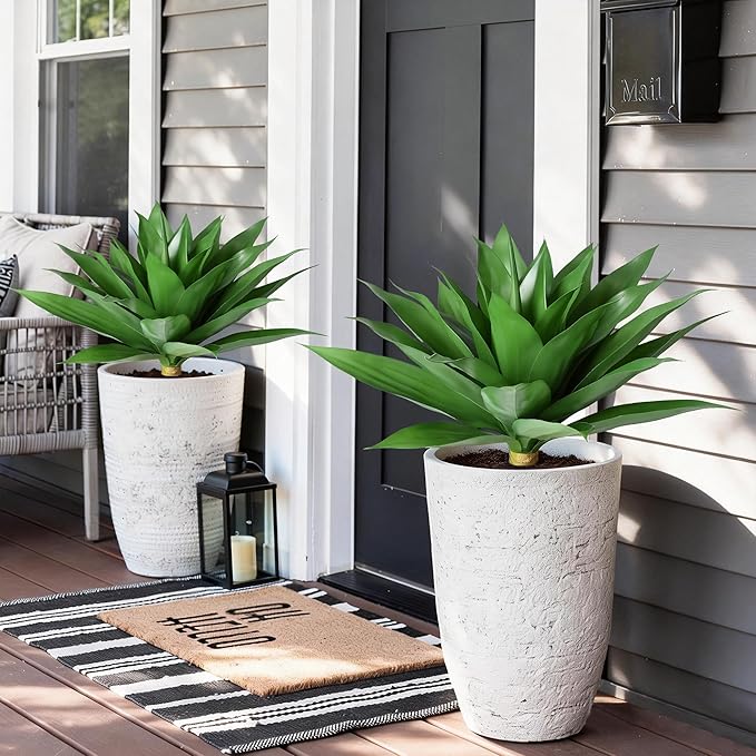 Ivydale Outdoor Faux Plants, 2 PCS 28" Artificial Agave Plant for Outdoors Outside Decoration, Large Fake Plants Realistic Greenery UV Resistant for Planter Porch Patio Yard Garden Indoor(Red) Ivydale