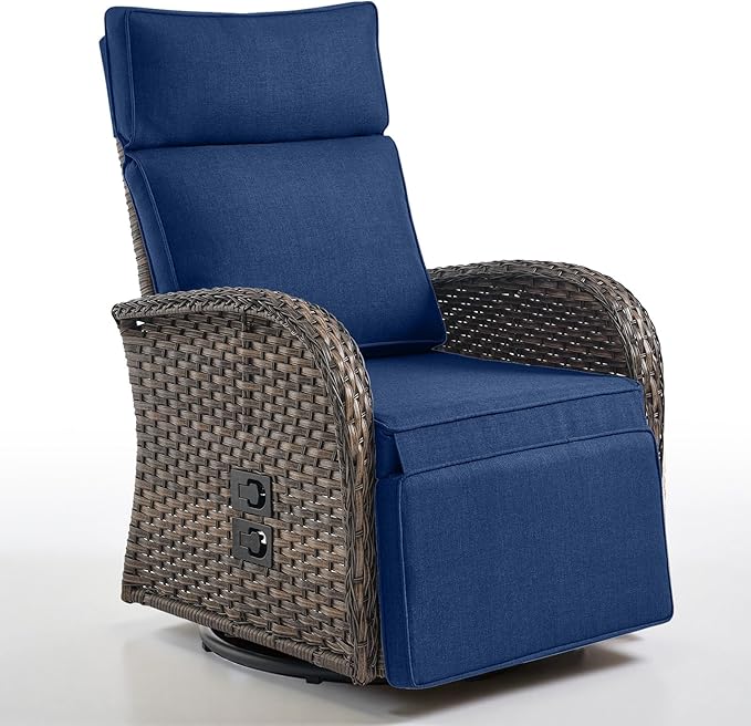 Belord Dual-Adjust Outdoor Swivel Recliner Chair – Wicker Reclining Patio Chair with Adjustable Backrest and Footrest, All-Weather Wicker Chaise Lounge Chair Outdoor for Pool Deck (2.0) Belord