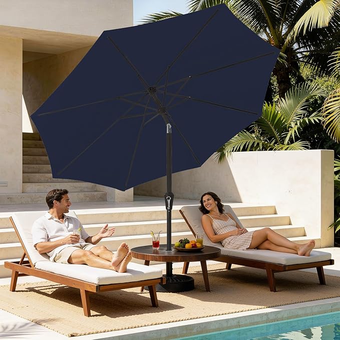 MEWAY 9ft Patio Umbrella Outdoor Table Umbrellas with Push Button Tilt and Crank, Market Umbrella 8 Sturdy Ribs for Deck, Garden, Pool and Backyard, Navy MEWAY