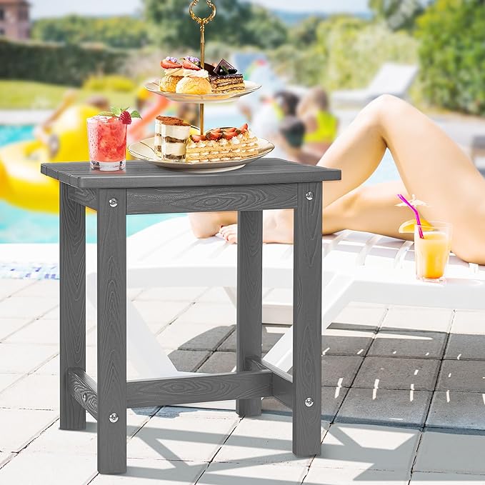 Y&M Outdoor Side Table, HIPS Adirondack Small Single Table, Waterproof Square Outside Table, Balcony Modern End Tables for Patio, Pool, Beach, Porch, Deck, Indoor or Outdoor Use (Dark Grey, 2 Pack) YM