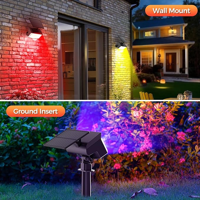 Solar Lights Outdoor Color Changing, 85 LEDs 9 Lighting Modes RGB Solar Outdoor Lights, IP67 Waterproof Multicolor Landscape Spotlights for Halloween Holiday Decorations (2 Pack) FratinkSolarLights