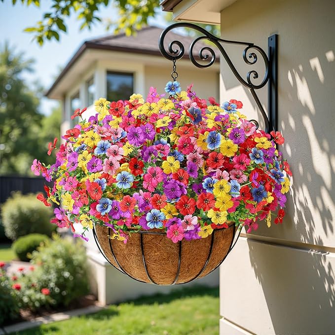 Alupssuc 32 Bundles Artificial Flowers for Outdoors Decoration, UV Resistant Silk Faux Floral Spring Fake Plastic Plants Greenery for Outside Indoor Home Garden Porch Window Box Decor, Mix 6 Colors Alupssuc