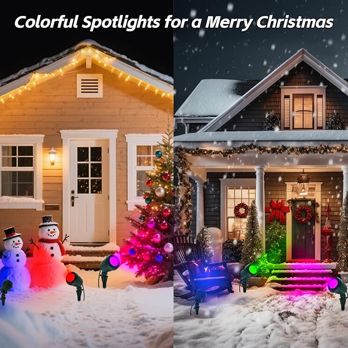 Spotlight Outdoor – 120V Plug-In, 6500K Cool White LED Landscape Lighting with RGB Purple 4 Color Lenses for Yard, Garden, Lawn & Tree Decor on Holidays&Everyday, IP67 Waterproof (4 Pack,Green) Holeva