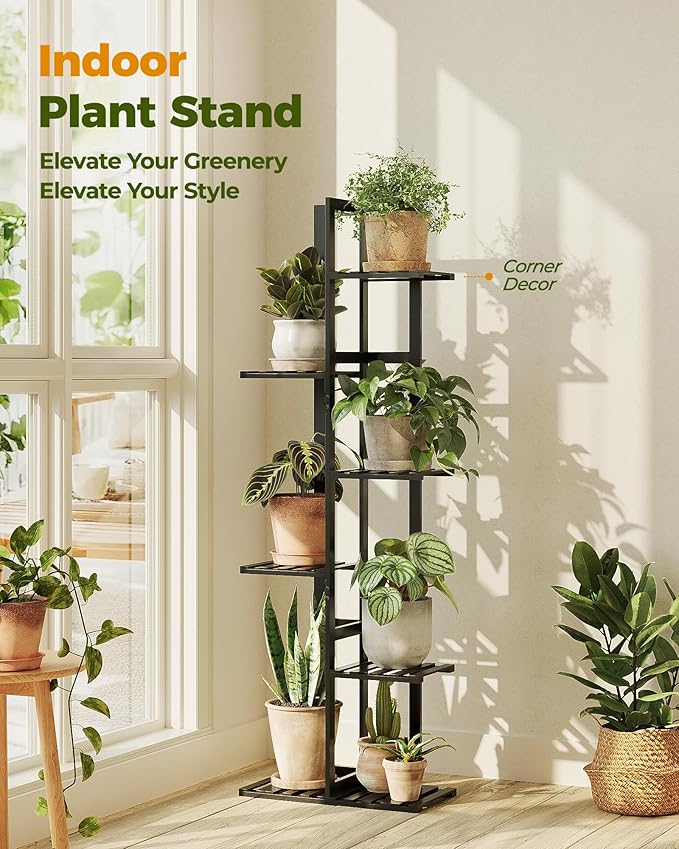 Bamworld Bamboo Plant Stand Indoor 6 Tiered Plant Shelf Outdoor Corner Plant Rack for Multiple Plants Flower Stand Plant Holder for Living Room Bedroom Balcony Patio Garden 48 Inch Black Bamworld