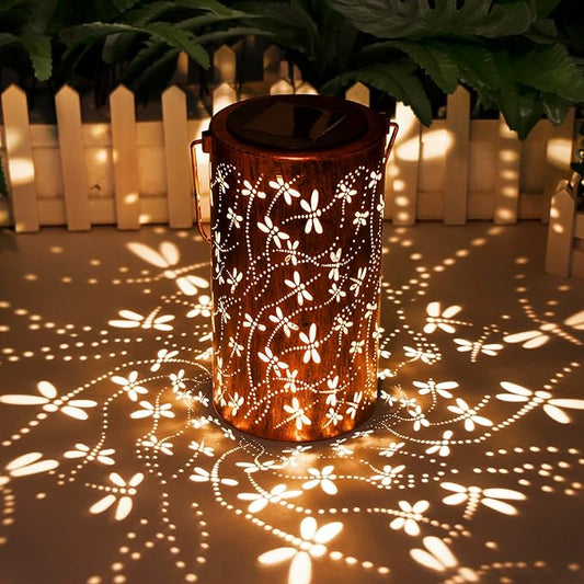 Birthday Gifts for Women Mom Grandma Ladies Solar Lanterns Outdoor Hanging Dragonfly Hollowed-Out Metal Waterproof LED Garden Decor Outside for Patio Yard Porch DIBIEECN