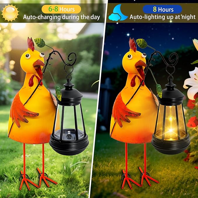 Garden Decor Chicken Solar Statues,Unique Garden Statues Chicken with Solar Lantern Waterproof,Birthday Gifts for Women Mom Grandma,Front Patio Balcony Yard Art Lawn Ornaments Porch Outdoor Decoration yulloyello