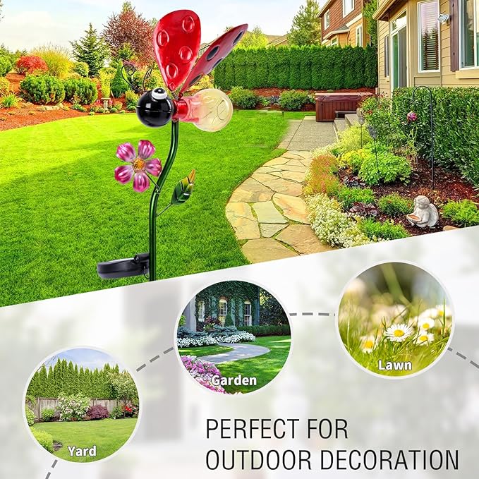 Decorative Solar Lights Outdoor Solar Ladybug Stake Lights Metal Decorative Garden Lights Outdoor Waterproof Stakes for Pathway Yard Lawn Decoration Mothers Day Mom Gifts Afirst