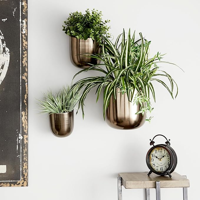 Deco 79 Metal Indoor Outdoor Wall Planter Indoor Outdoor Floating Hanging Planter, Set of 3 Plant Hanger 9", 7", 6"H, Black Deco79