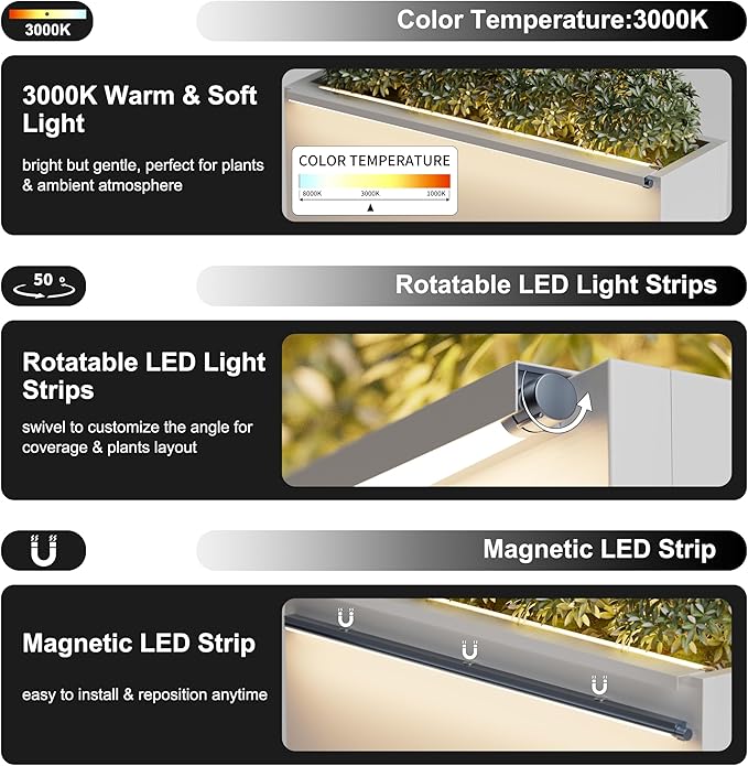 GSK 30" L White LED Metal Planter with Light Outdoor Illuminate Magnetic 3000K Lighting Strips Rectangular Flower Box Rectangle Trough Drainage Holes Indoor Patio Balcony Garden GSK
