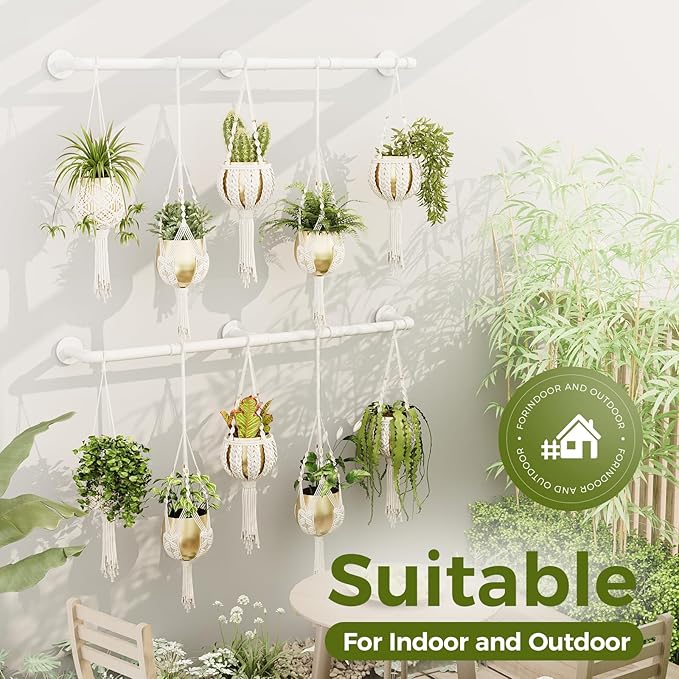 Bamworld Window Plant Hanger Indoor 63in 2PCS Hanging Planters for Indoor Plants Hanging Plants Holder Hanging Rod Window Plant Shelves Wall Planters Pot/Chain/Plant Not Included (White) Bamworld
