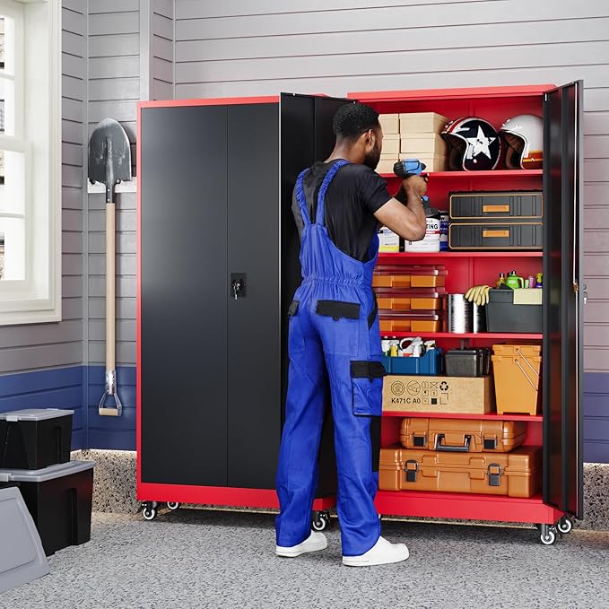 Yizosh Metal Garage Storage Cabinet with Locking Doors and Adjustable Shelves,- 75" Rolling Steel Tool Cabinet for Home Office,Garage,Warehouse Yizosh