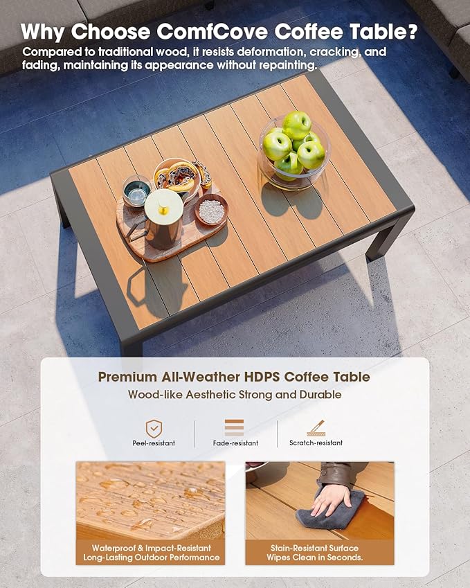 Aluminum Outdoor Patio Furniture Set 11 Seats, Outdoor Sectional Corner Sofa Set, Patio Conversation Sets with Washable Thick Cushions & Coffee Table for Porch, Yard, Garden, Deck, Graphite ComfCove