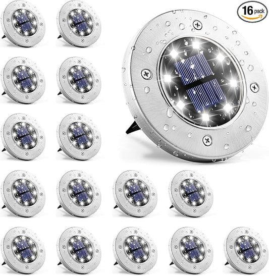 GIGALUMI Solar Ground Lights - No-Drill Fence Lighting Solution, Waterproof Perimeter Lights Compatible with Wood, Metal & Concrete Fences (16 Pack Cool White) GIGALUMI