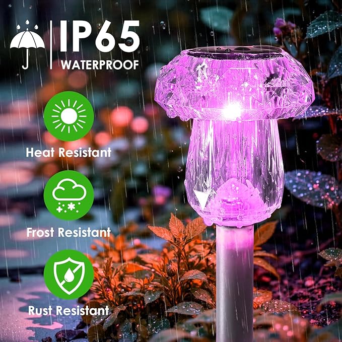 Mancra 8 Pack Mushroom Solar Pathway Lights, Color Changing LED Solar Outdoor Lights Waterproof, Dusk to Dawn Auto On/Off Garden Decor for Yard Landscape Walkway Mancra