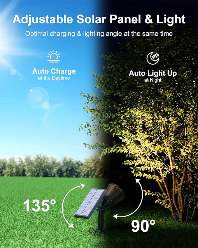 Solar Powered Spot Lights Outdoor Waterproof Super Bright LED Yard Spotlights for Tree, Flag, Lawn, Sculpture, Dusk to Dawn Landscape Uplighting for Outside House Wall Garden Backyard Walkway Driveway FALOVE