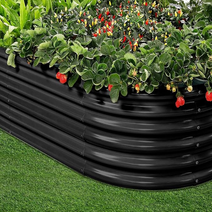 Land Guard 18“ Tall 4×2ft Galvanized Raised Garden Bed Kit, Galvanized Planter Garden Boxes Outdoor, Oval Large Metal Raised Garden Bed for Vegetables……… (Dark Grey, 4×2×1.5ft) LandGuard