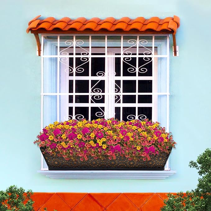 Halatool 4Pack 30 Inch Window Box with Coco Liner Sturdy Metal Railing Planter with Coconut Coir Basket Liners for Window Deck Fence Porch and Patio Outdoor Indoor Lawn HALATOOL