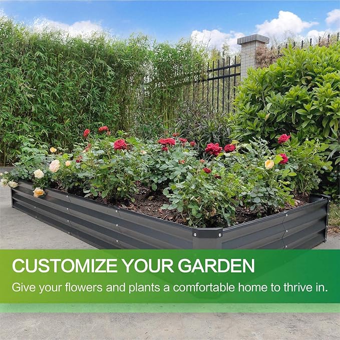 GARDMAX 8x4x1FT Galvanized Raised Garden Bed Kit, Metal Planter Boxes Outdoor with Easy Assembly, Large Garden Bed for Vegetables, Fruits, Flower, Herbs Rectangle Dark Gray ChooseGardmaxforbetterlife
