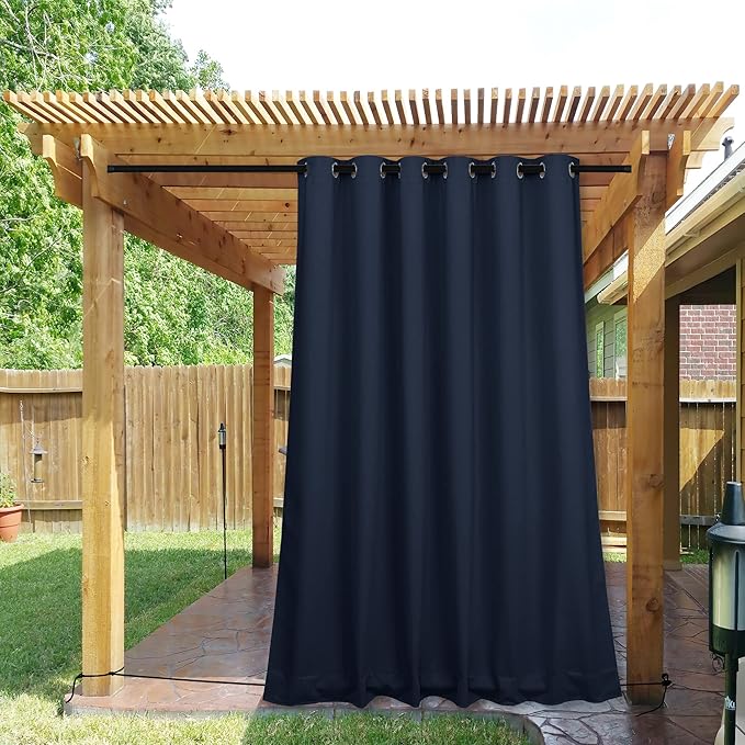 NICETOWN 2 Panels Outdoor Curtains Waterproof Extra Long 84" for Patio, Windproof Top & Bottom Grommet & Back Tab Weighted Blackout Outdoor drapes Keep Privacy with Rope for Fixed, 84" Wide, Navy Blue NICETOWN