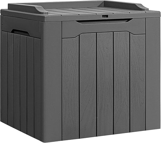 Flamaker Deck Box 31 Gallon Waterproof Resin Small Deck Box with Lid, Indoor Outdoor Package Delivery Box, Organization and Storage for Patio Furniture, Garden Tools, Outdoor Cushions (Grey) Flamaker