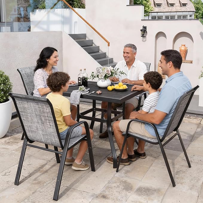 Patio Chairs Set of 4, Stackable Outdoor Dining Chairs for All Weather Textilene Fabric & Metal Frame, Outdoor Chairs Set for Backyard Deck Garden (Grey, Set of 4) Vimstora
