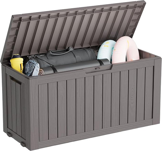 Outdoor Storage Box, Resin Deck Boxes Indoor and outdoor, Waterproof Storage Box Lockable Lid (Grey, 85 Gallon) NBYSGO