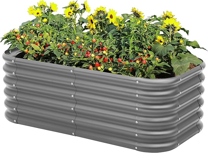 Galvanized Raised Garden Bed, Outdoor Planter Bed, Metal Planter Box for Gardening and Planting,4x2x1.5ft, Dark Grey Besebay