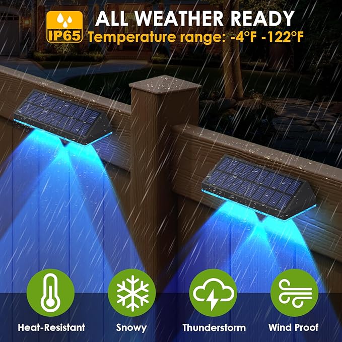 Solar Fence Lights Outdoor - Warm White & RGB 6 Color, Dusk to Dawn Solar Deck Light, Solar Lights Outdoor IP65 Waterproof, Garden Lights for Outside/Backyard/Railing/Step/Patio/Wall (12 pack) LIANGLOME