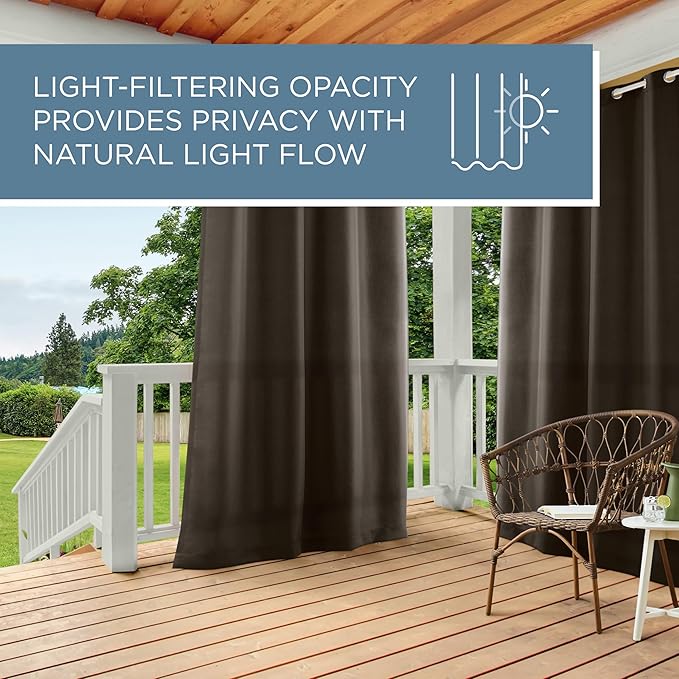 TOWN & COUNTRY BASICS Cabana Solid Heavyweight Indoor Outdoor Curtains, Light Filtering Opacity with Grommet Top, Water Repellent, 2-Pack Set, 54"x96", Chocolate TOWN+%26+COUNTRY+BASICS
