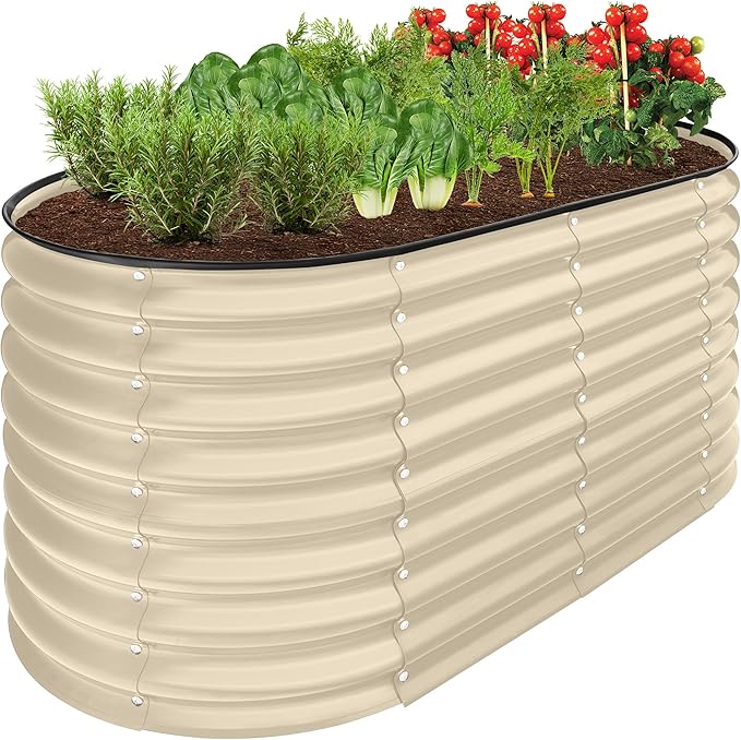 Best Choice Products 4x2x2ft Outdoor Metal Raised Garden Bed, Oval Deep Root Planter Box for Vegetables, Flowers, Herbs, and Succulents w/ 101 Gallon Capacity, Rubber Edge Guard - Beige BestChoiceProducts