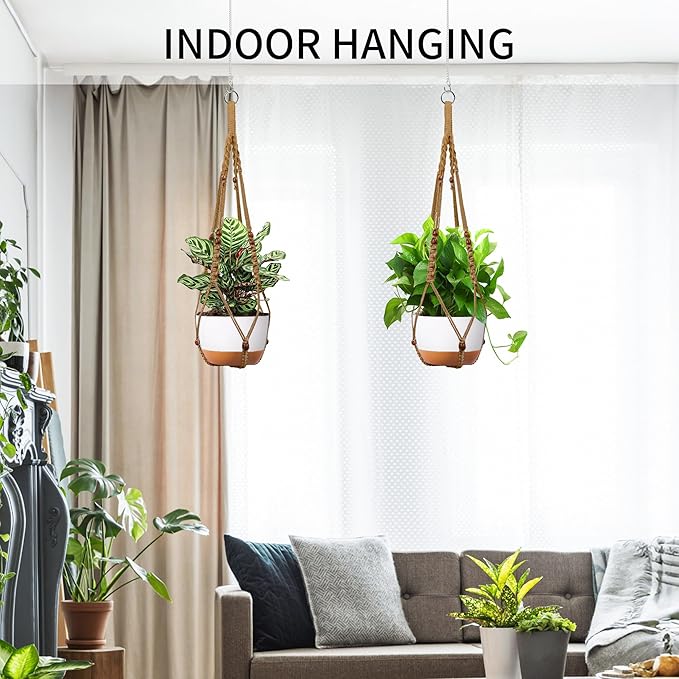 Macrame Plant Hanger - Fits 6 to 15 inches Pots for Indoor Outdoor, 43 Inch, Set of 2, Brown (POTS NOT Included) IDEEEPAN