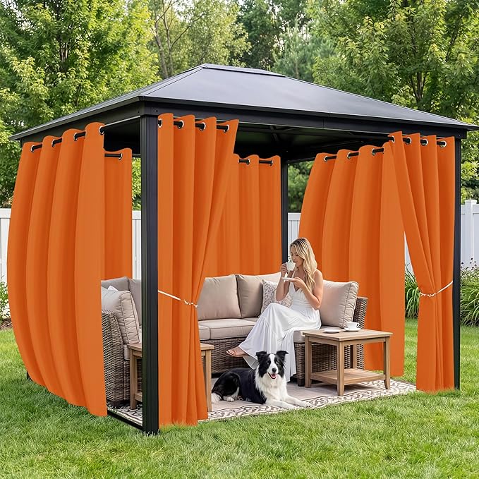 Outdoor Curtains for Patio Waterproof 6 Panels - Windproof, Privacy, Weatherproof Outside Drapes for Gazebo Pergola Porch, Grommet Top and Tab Bottom, 54x84 Inch, Mecca Orange RichSets