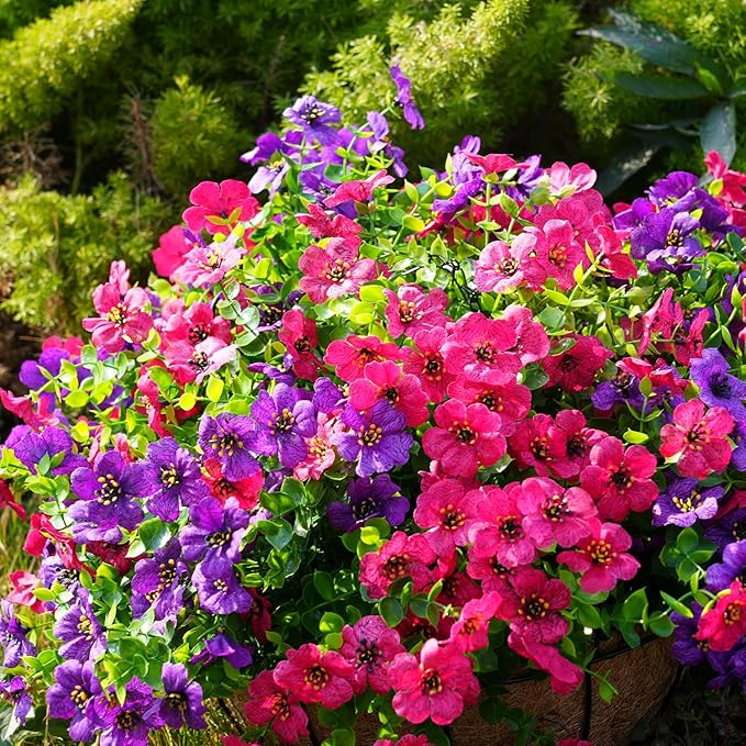 Artificial Flowers for Outdoor, UV Resistant Fake Silk Flowers, Realistic Faux Plants for Outside Indoor Porch Patio Window Box Planter Home Decor (14, Purple Rosy Pink) Welcometothetrytuny