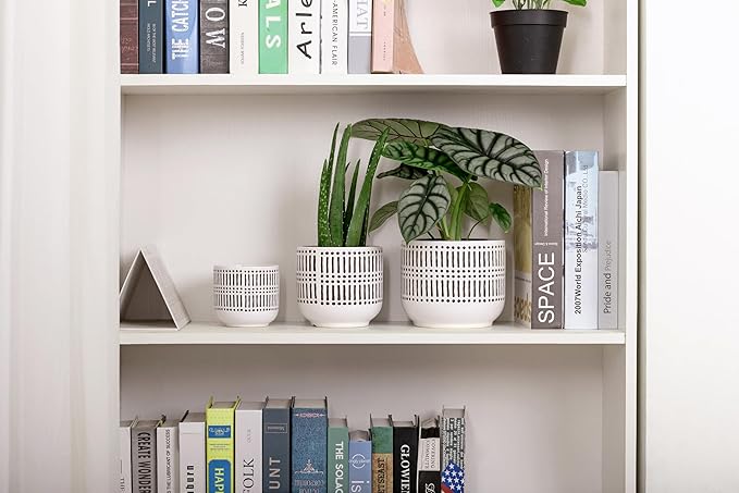 Docrin 3-Pack Ceramic Planters Set - 6.5"+5.3"+4" Dual-Tone Flower Pots with Drainage Holes, Modern Indoor Outdoor Planters for Succulents/Herbs/Large Plants, Home Office (Brownish Black & White) DOCRIN