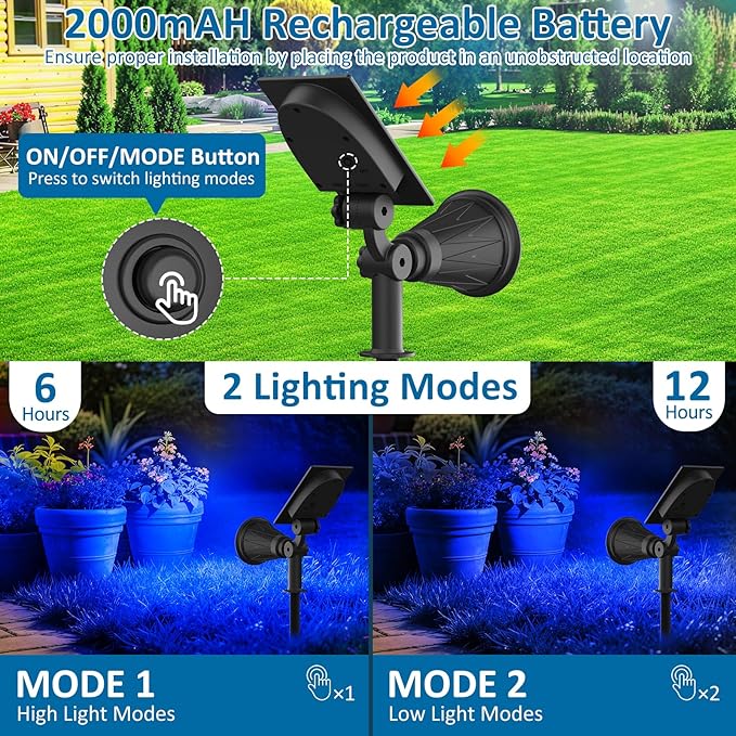 T-SUNUS Christmas Solar Landscape Spotlights Outdoor IP65 Waterproof Blue Spot Lights Outside Auto On/Off Yard Lighting 2 Modes for Tree Driveway Garden Flag Pond Pool Statue Backyard Halloween 4 Pack T-SUNUSLighting