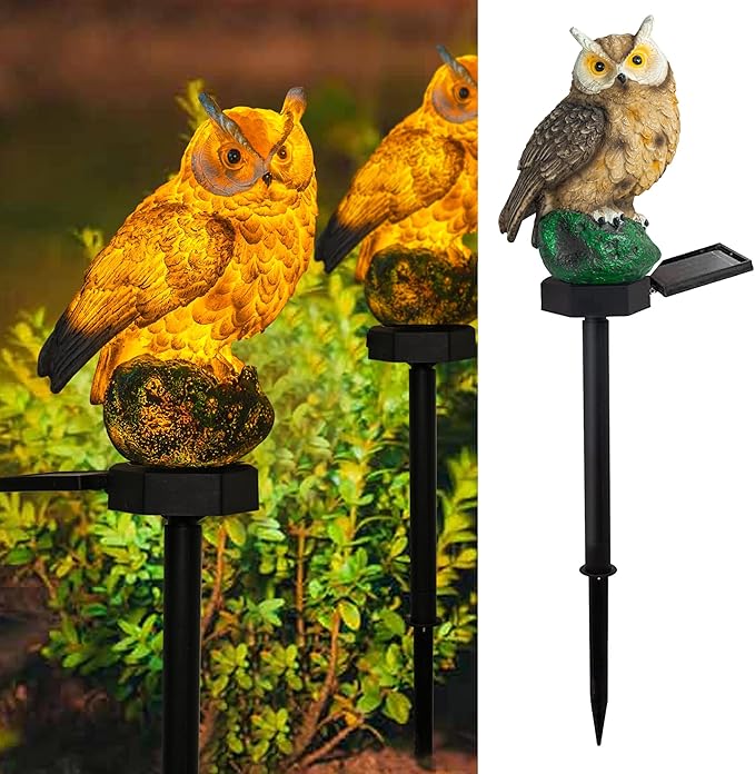Dazzle Bright 1 Pack Owl Figure Solar LED Lights, Resin Garden Waterproof Decorations with Stake for Outdoor Yard Pathway Outside Patio Lawn Decor to Scare Birds Away, Gifts for Women, Owl Lovers DazzleBright