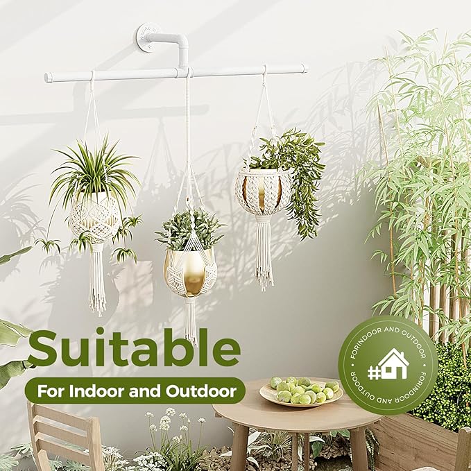 Bamworld Hanging Planters for Indoor Plants Plant Hanger Indoor Hanging Plant Holder Window Plant Shelves Metal Rod(Pot&Plant Not Included) 35.8in White Bamworld