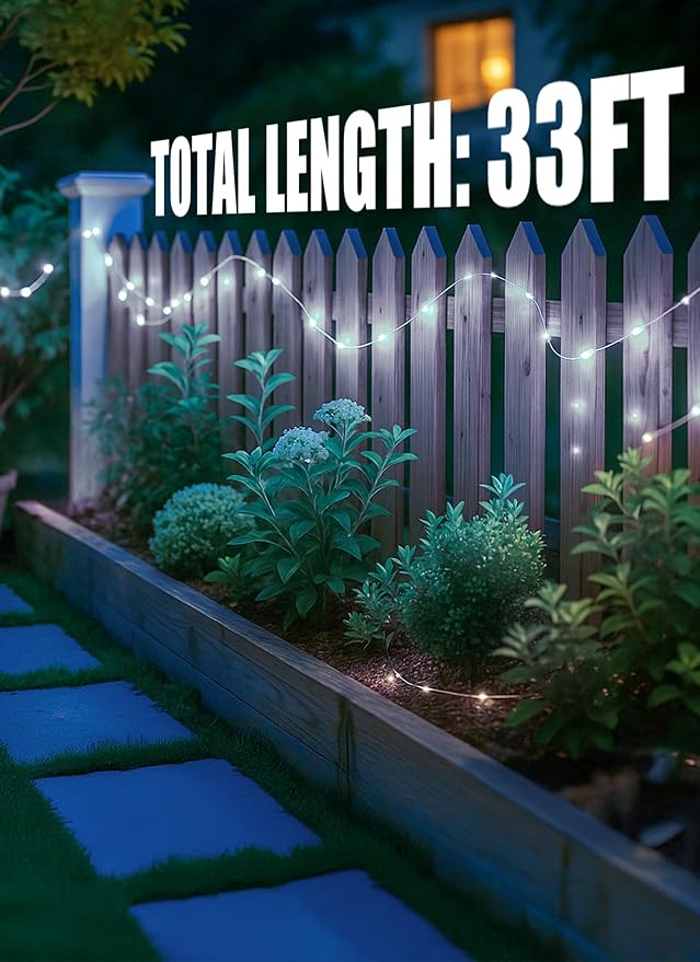 Minetom Solar String Lights for Outside, 33Ft 100 LED Outdoor Solar Fairy Lights, 8 Modes Balcony Lights for Tree Patio Christmas Party Wedding Decor (Pure White) Minetom