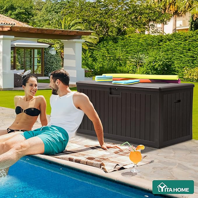 YITAHOME 150 Gallon Large Deck Box with Side Handles, Outdoor Double-Wall Storage for Patio Furniture Cushions, Garden Pool Accessories, Waterproof & Lockable YITAHOME