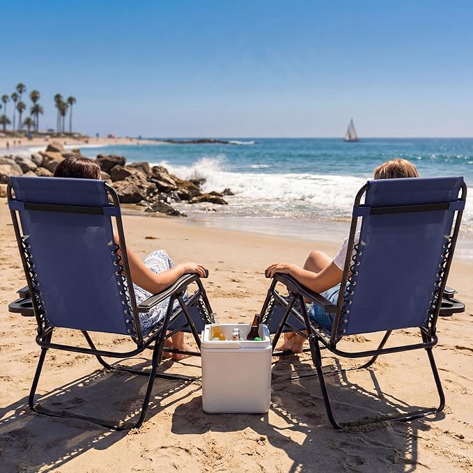 Homall Zero Gravity Chair Patio Folding Lawn Outdoor Lounge Gravity Camp Reclining Lounge Chair with Cup Holder Pillows for Poolside Backyard and Beach Set of 2 (Blue) Homall
