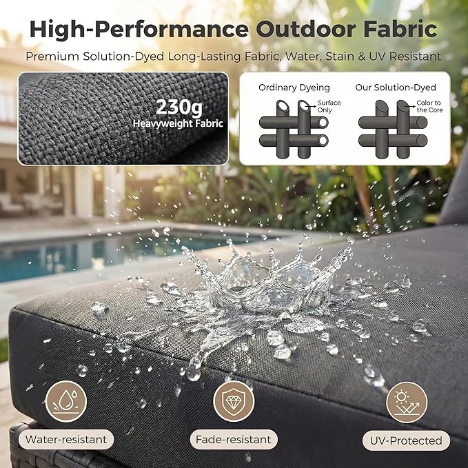 NICESOUL 13 Piece Patio Furniture Set with Fire Pit, 29.3'' High Back Outdoor Patio Set with Fire Pit & Chaise Lounge, Large Modular Outdoor Grey Wicker Sofa 500 lbs Heavy Duty for Deck, Pool NICESOUL