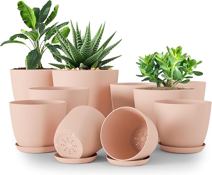 Utopia Home - Plant Pots Indoor with Drainage - 7/6.6/6/5.3/4.8 Inches Home Decor Flower Pots - Plastic Planters for Indoor Plants, Cactus, Succulents Pot (Pink, Pack of 10) UTOPIAHOME