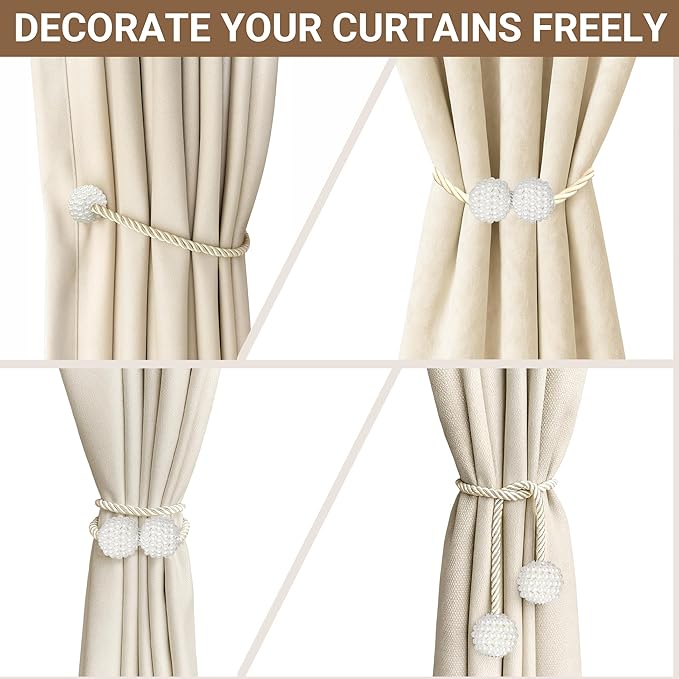 Hion Magnetic Curtain Tiebacks Beige 2pcs, Curtain Tiebacks Buckles Holdbacks Holders Hooks Clip for Home Bedroom Office Decorative Curtain Hion