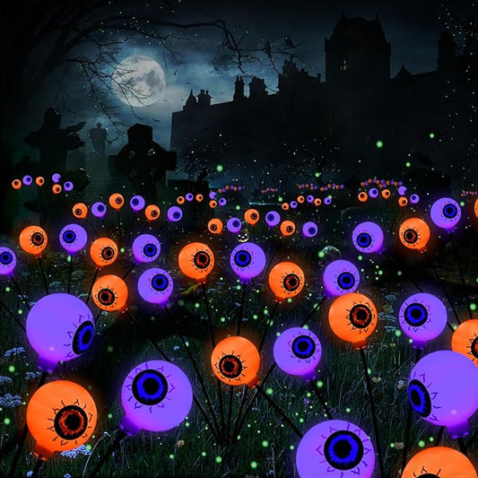 BrizLabs 6 Pack 36 LED Halloween Solar Eyeball Lights, 2 Modes Outdoor Halloween Pathway Lights, Solar Spooky Path Light Waterproof, Swaying Firefly Lighting for Yard Garden Lawn, Orange & Purple BrizLabs
