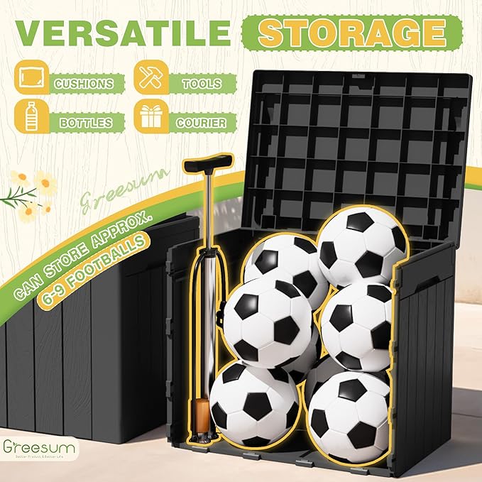 Greesum 31 Gallon Deck Box for Outside, All Weather Outdoor Storage Boxes for Patio Furniture Set, Package Delivery Box,Garden Tools, Gray(Set of 2) BuynowfromGreesum