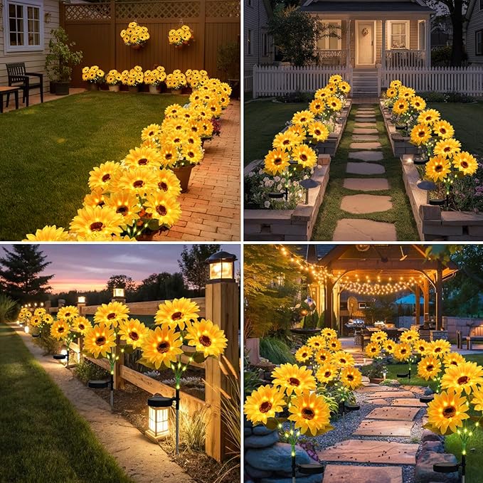 echosari 4 Pack Solar Lights Outdoor Waterproof, Sunflower Solar Stake Lights Auto ON/Off Solar Garden Decorative Lights for Lawn Pathway Landscape Birthday Gifts for Mom Women echosari