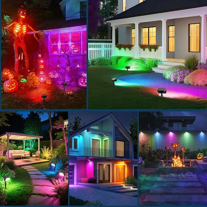 Solar Spot Lights Outdoor with 7 Lighting Modes RGB, 4 Pack Solar Color Changing Lights IP68 with 29 LED & Auto On/Off, Multicolor Outdoor Lights for Outside, Garden, Yard(Multicolor) Rootora