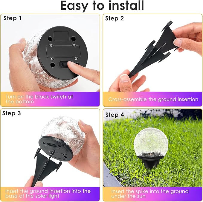 Solar Garden Lights, 4 Pack 120 LED Multicolor Cracked Glass Solar Outdoor Lights Decorative, Upgraded Waterproof Ball Lights for Yard Pathway Patio Lawn Christmas Outside Decor, 3.94 Keevvon