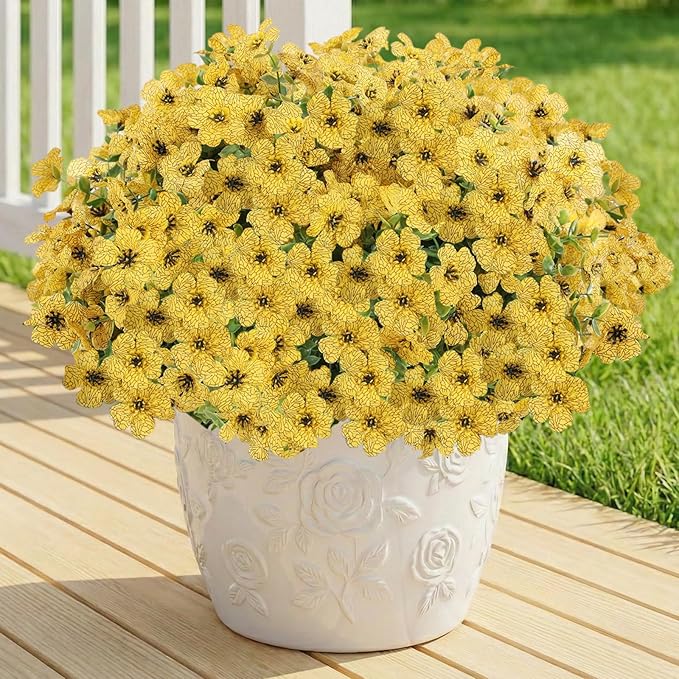 Artificial Flowers for Outdoor,Silk Flowers No Fade Fake Plastic Flowers UV Resistant Faux Plants for Outdoors Outside Front Porch Hanging Planter Window Box Garden Home Decoration,13 Pack(Yellow) LetuoClipsClipsandHooks